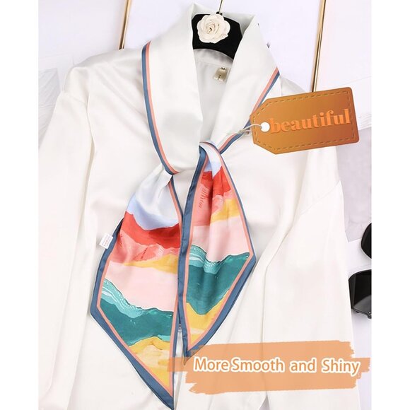 Women's Iridescent White Fashion Oblique Angle Silk Neck Scarf Printed Scarves - Picture 5 of 6